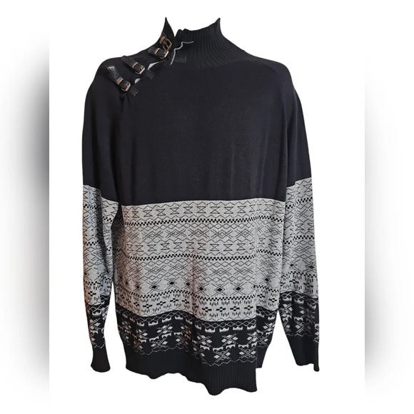 Andres Velasco Large Black Gray Buckle Neck Sweater Undergear Rare Gothic Isle - Picture 2 of 7